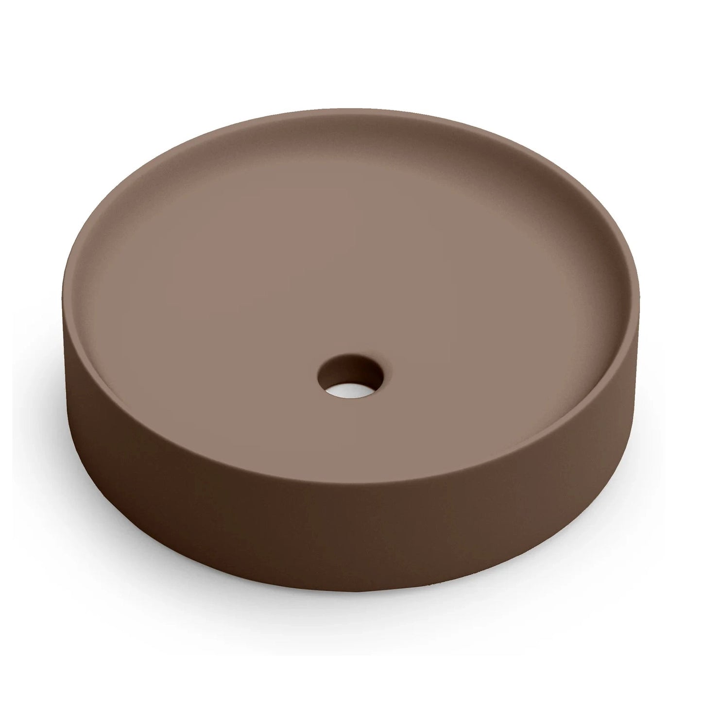 Lavabo redondo sobre encimera Stillo Nun de 430mm en porcelana color taupe mate