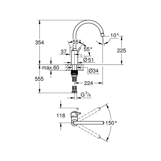 Grifo de cocina Grohe Concetto extra alta