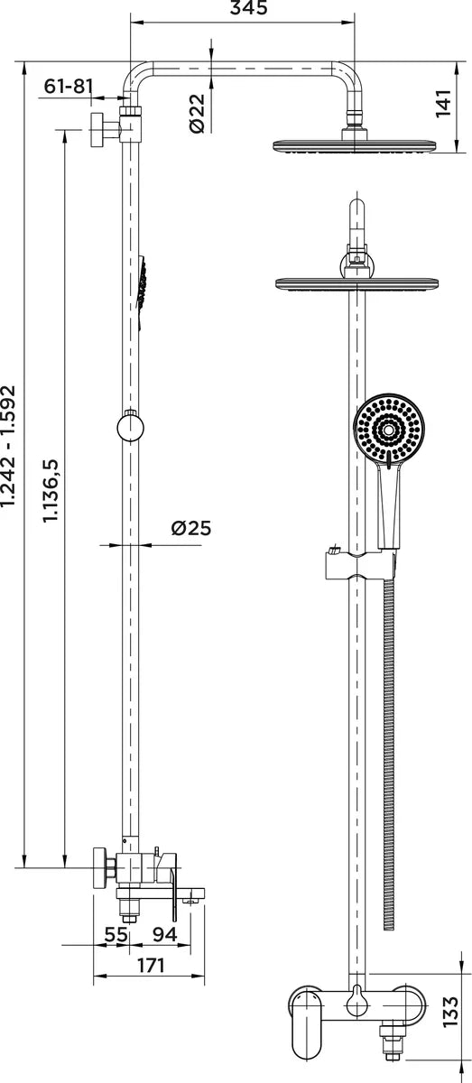 Columna de grifería para baño/ducha monomando Stillo Aura cromo rociador mural 3 vías Ø250mm