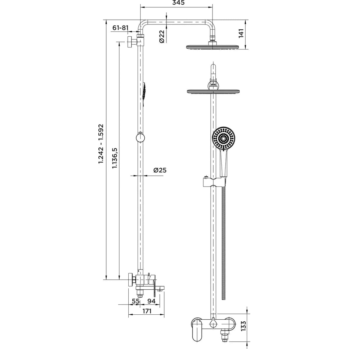 Columna de grifería para baño/ducha monomando Stillo Aura cromo rociador mural 3 vías Ø250mm