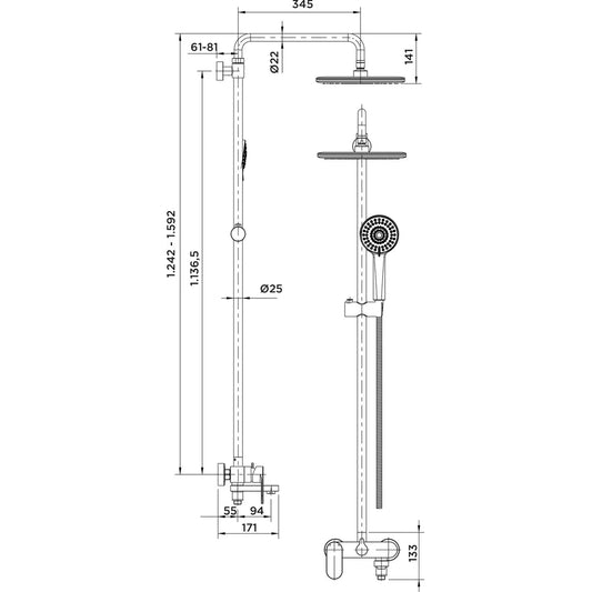 Columna de grifería para baño/ducha monomando Stillo Aura cromo rociador mural 3 vías Ø250mm