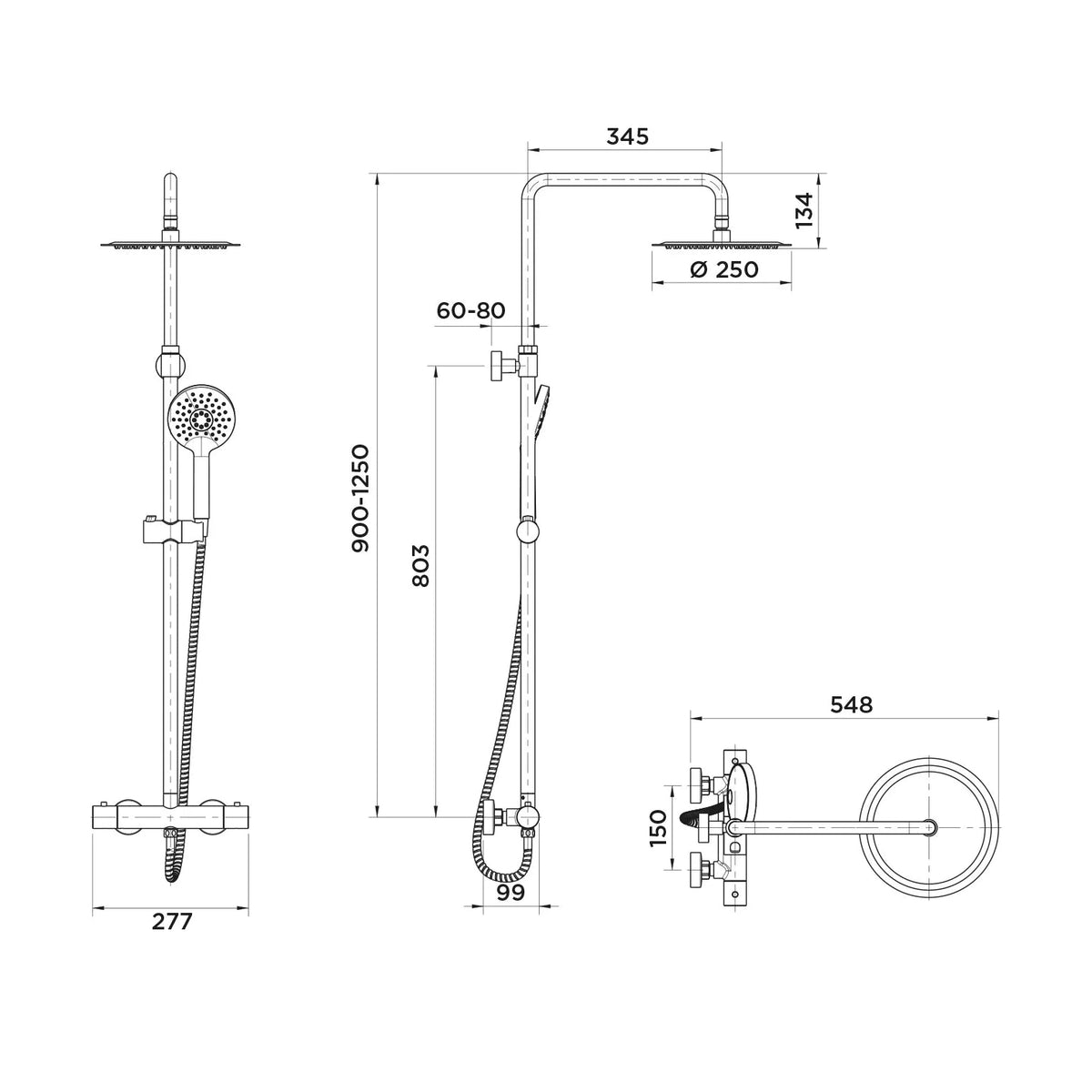 Columna de grifería para ducha termostático Stillo Hades cromo rociador mural 2 vías Ø250mm maneral de 3 funciones