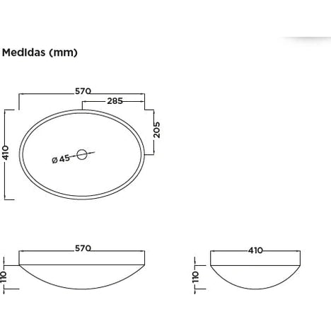 Lavabo ovalado sobre encimera Stillo Minerva Spring de 570x410mm en carga mineral negro mate