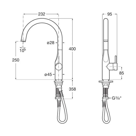 Grifo de cocina extra alto Roca Glera monomando con caño en forma de U acabado cromo