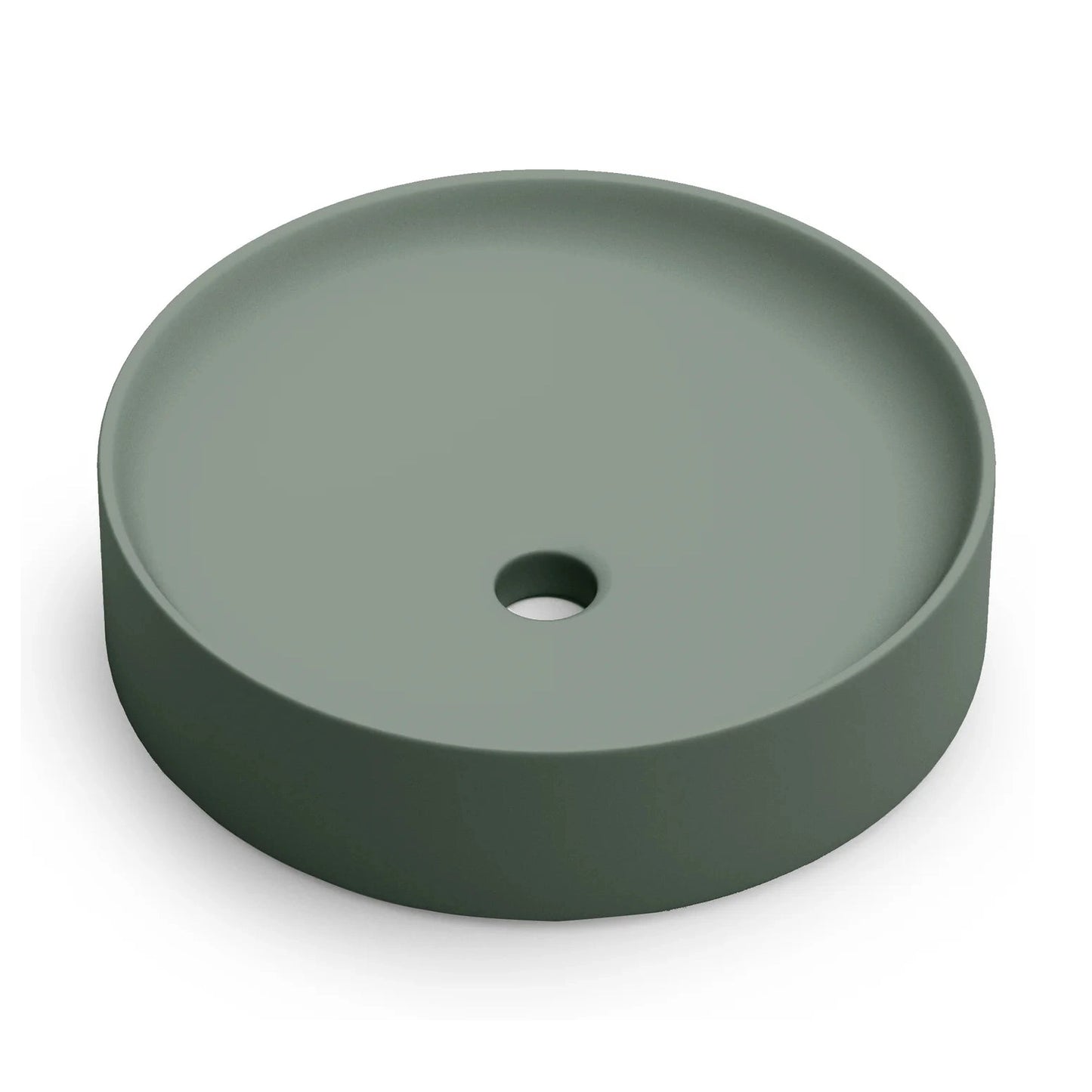 Lavabo redondo sobre encimera Stillo Nun de 430mm en porcelana color verde hoja mate