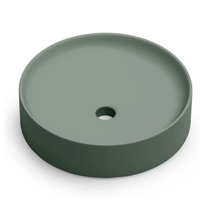 Lavabo redondo sobre encimera Stillo Nun de 430mm en porcelana color verde hoja mate