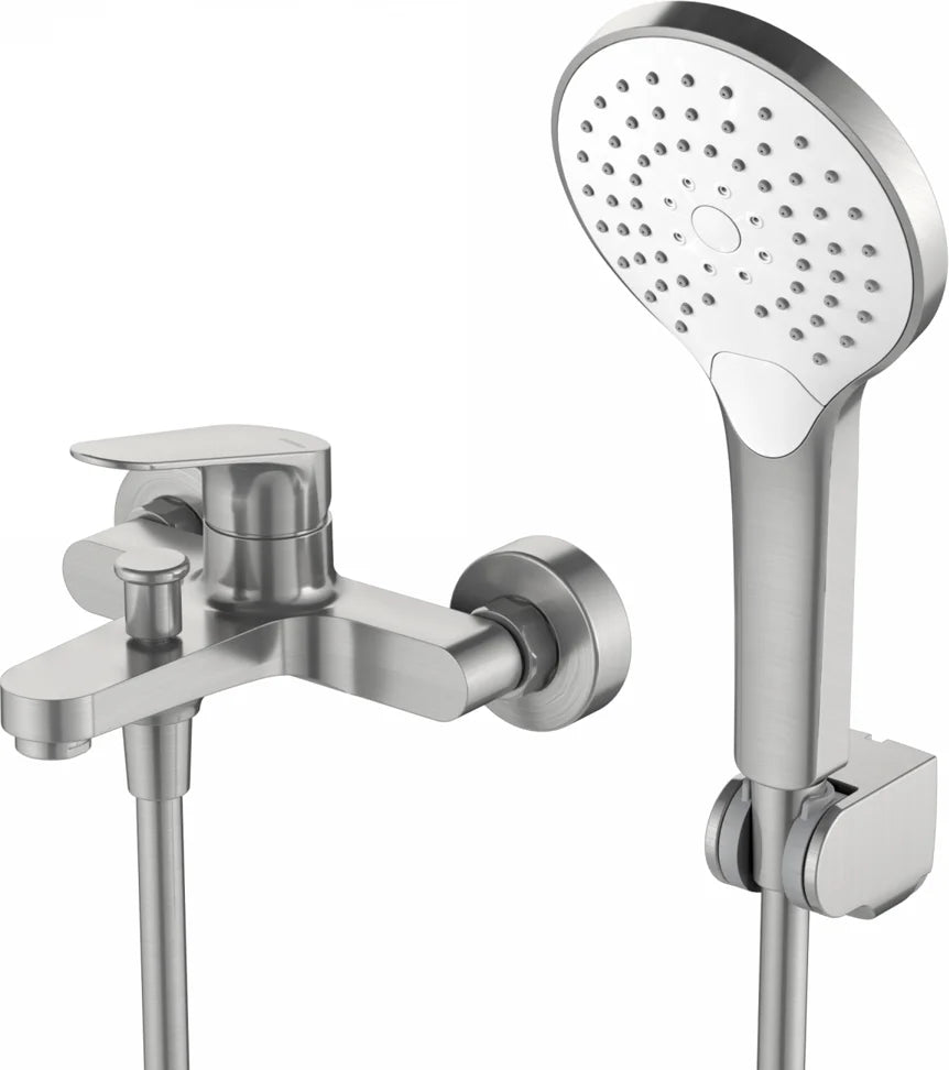 Grifería de baño ducha de 2 agujeros monomando Stillo Zeus apariencia acero inoxidable