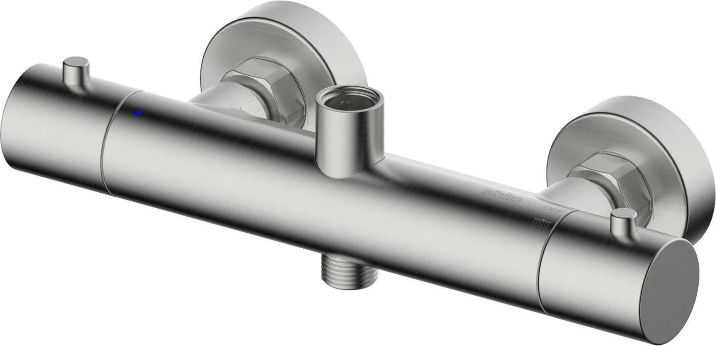 Columna de grifería para ducha termostático Stillo Hades apariencia acero inoxidable rociador mural 2 vías Ø250mm maneral de 3 funciones