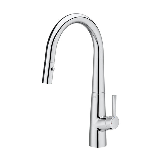 Grifo de cocina extra alto Roca Syra monomando extraíble con caño curvo acabado cromo