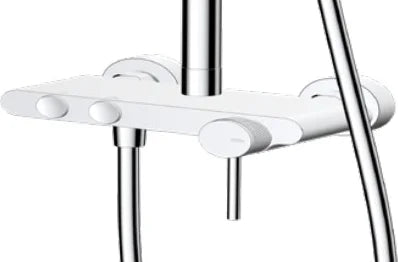 Columna de grifería para ducha monomando Stillo Hades cromo rociador mural 2 vías Ø250mm maneral de 3 funciones moleteado