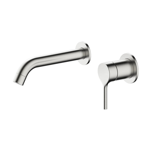 Grifo de lavabo empotrado a pared Stillo Hades acabado acero inoxidable cepillado con caño de 176mm diseño moderno y resistente