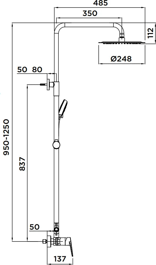 Columna de grifería para ducha monomando Stillo Hera cromo rociador mural 2 vías Ø248mm maneral de 3 funciones