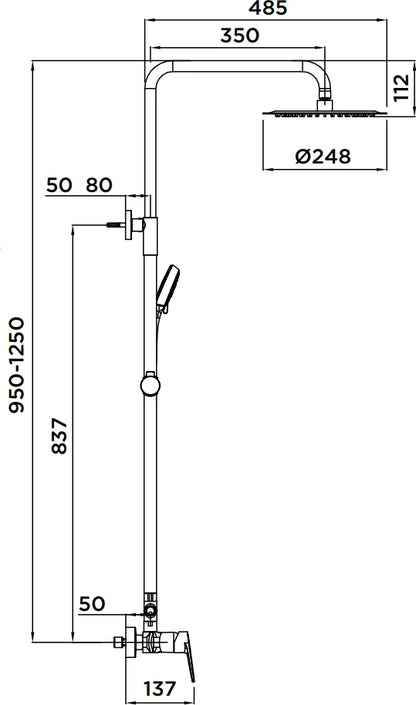 Columna de grifería para ducha monomando Stillo Hera cromo rociador mural 2 vías Ø248mm maneral de 3 funciones