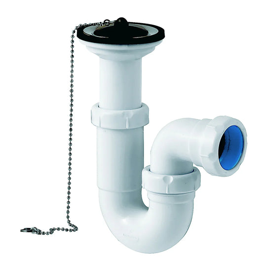 Sifón P horizontal Jimten lavabo/bidet 1 1/2" blanco Ø40mm con válvula desagüe S-90