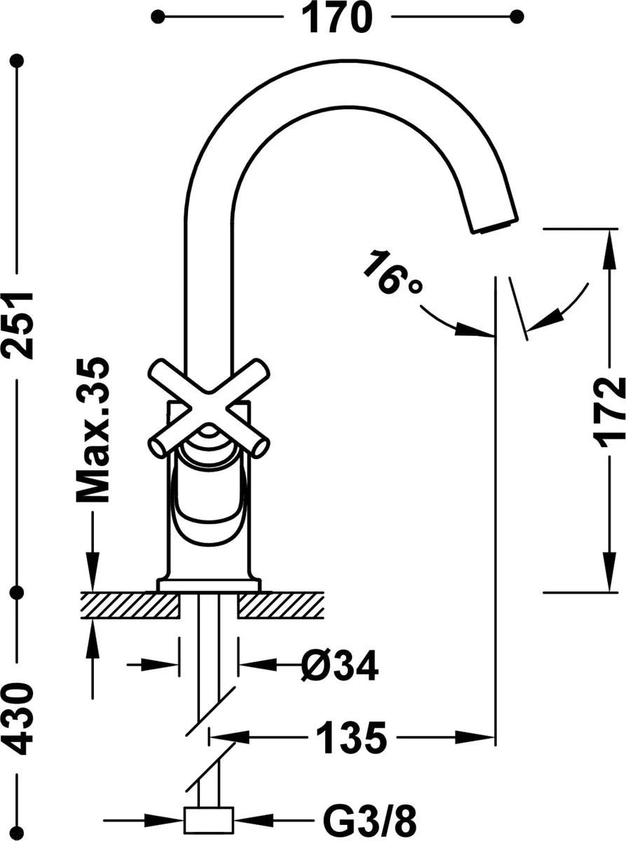 Grifería de lavabo alta Tres Mont Blanc bimando volante cromo con aireador