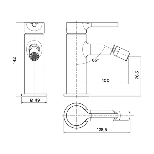 Grifo monomando para bidé Stillo Hades acabado negro mate con maneta moleteada y boquilla orientable diseño moderno industrial