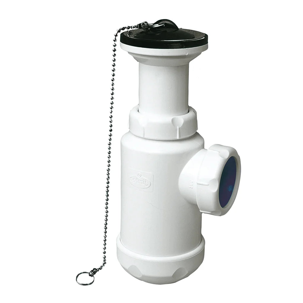 Sifón botella horizontal Jimten lavabo/bidet 1 1/2" blanco Ø63mm con válvula desagüe S-135