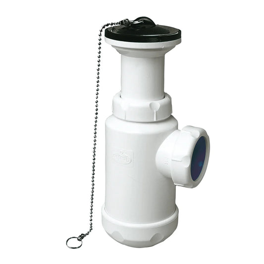 Sifón botella horizontal Jimten lavabo/bidet 1 1/2" blanco Ø63mm con válvula desagüe S-135