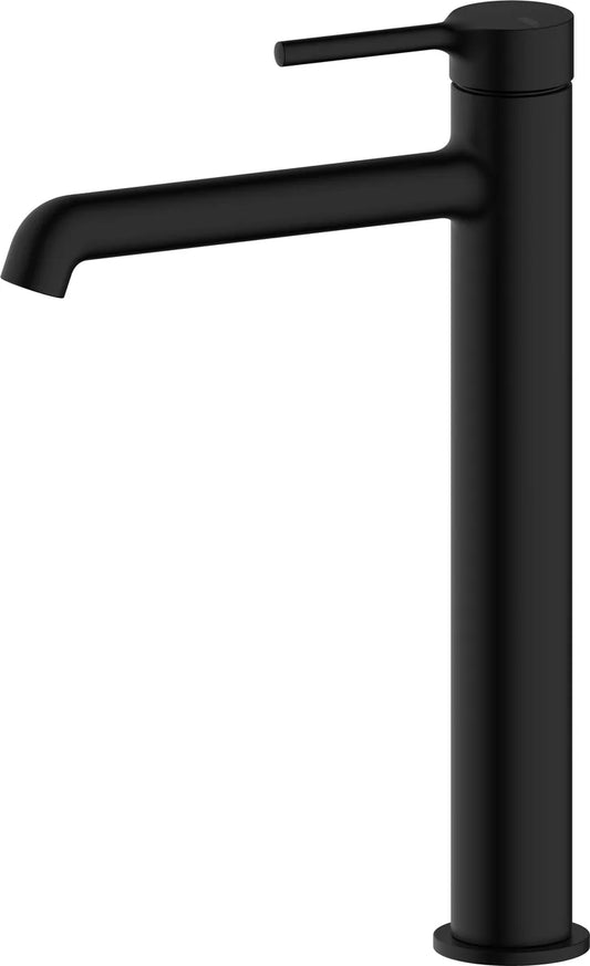 Grifo de lavabo extra alto Stillo Hades negro mate con apertura en frío y aireador