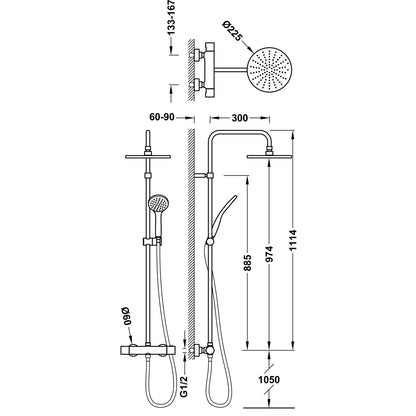 Columna de grifería para ducha termostático Tres Base-Tres Plus Basic cromo rociador mural 2 vías Ø250mm