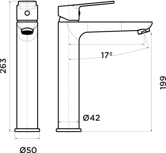 Grifo de lavabo alto Stillo Cronos cromo con apertura en frío y aireador