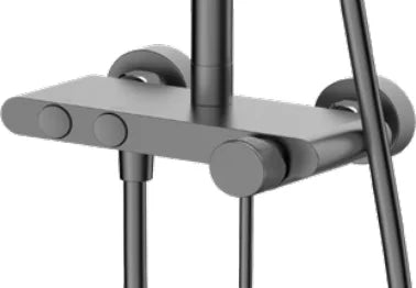 Columna de grifería para ducha monomando Stillo Hades gun metal rociador mural 2 vías Ø250mm maneral de 3 funciones moleteado