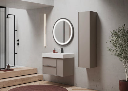 Lavabo rectangular Stillo Nival Plus 800x460mm sobre encimera blanco con faldón seno centrado