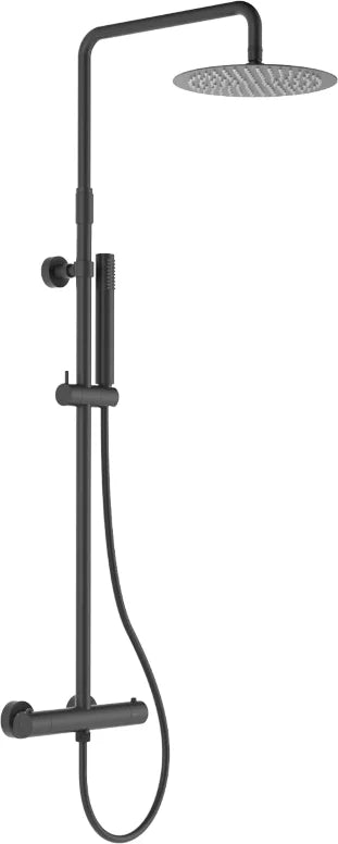 Columna de grifería para ducha termostático Stillo Zeus negro rociador mural 2 vías Ø250mm