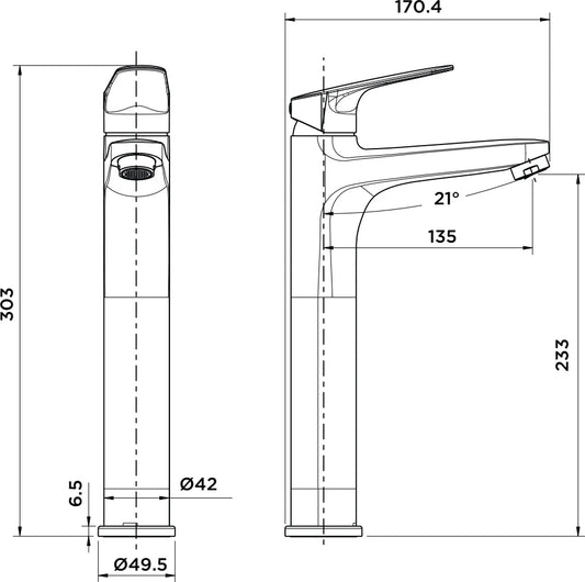 Grifo de lavabo extra alto Stillo Zeus Cold Open cromo con aireador