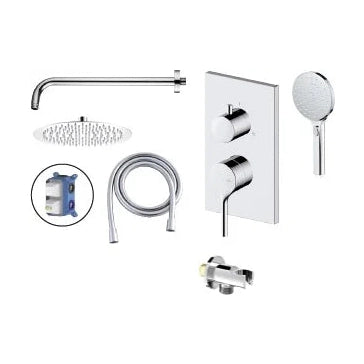 Conjunto de ducha empotrada Stillo Hades acabado cromo con rociador redondo grande y ducha de mano de 3 posiciones diseño moderno elegante