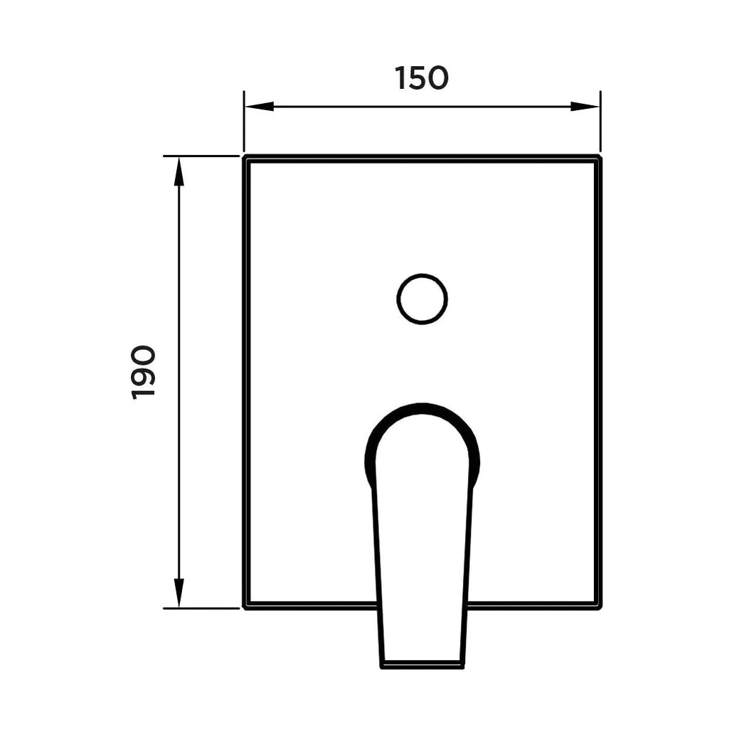 Parte exterior de grifería monomando empotrada Stillo Kios Box acabado negro mate para baño y ducha con placa cuadrada y 2 vías