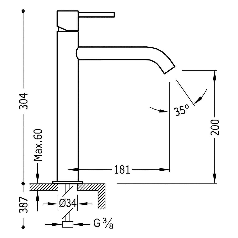 Grifería de lavabo alta Tres Study Exclusive acero con aireador