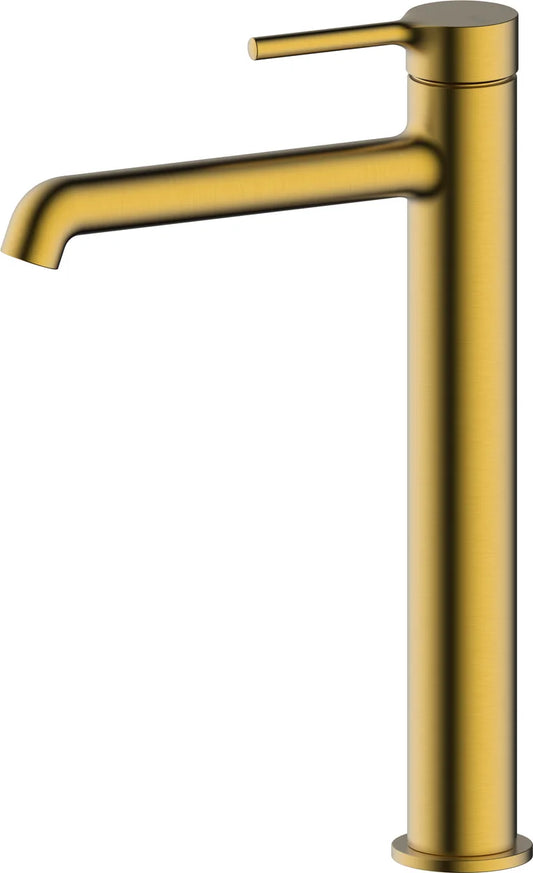 Grifo de lavabo extra alto Stillo Hades oro con apertura en frío y aireador