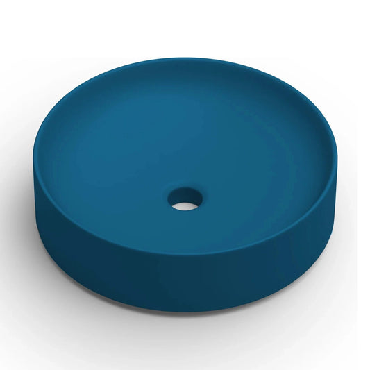 Lavabo redondo sobre encimera Stillo Nun de 430mm en porcelana color azul space