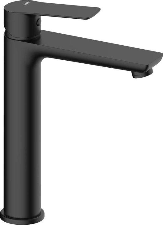 Grifo de lavabo alto Stillo Cronos negro con apertura en frío y aireador