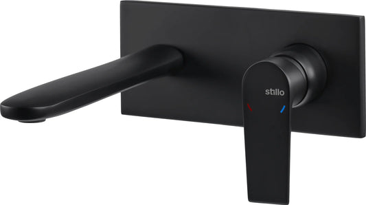 Parte exterior grifería empotrada mezclador lavabo mural Stillo Kios Box 1 agujero 1 vía negro caño 160mm