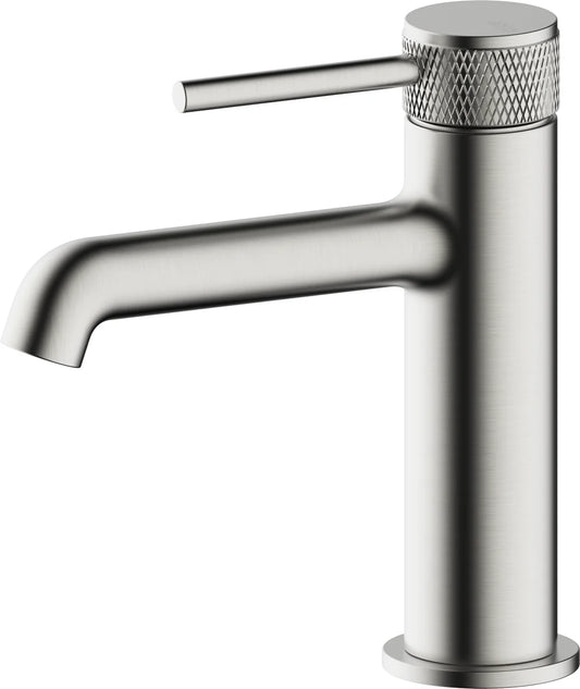 Grifo de lavabo bajo Stillo Hades Cold Open apariencia acero inoxidable con aireador moleteado