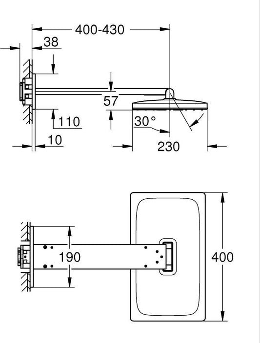 Rociador de ducha rectangular Grohe rainshower aqua - Grafito cepillado
