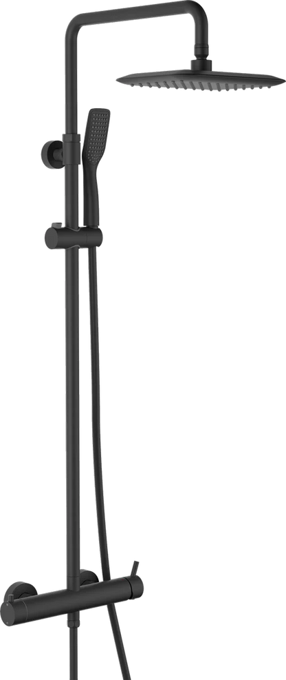 Columna de grifería para ducha monomando Stillo Trevi negro rociador mural 2 vías 190x250mm