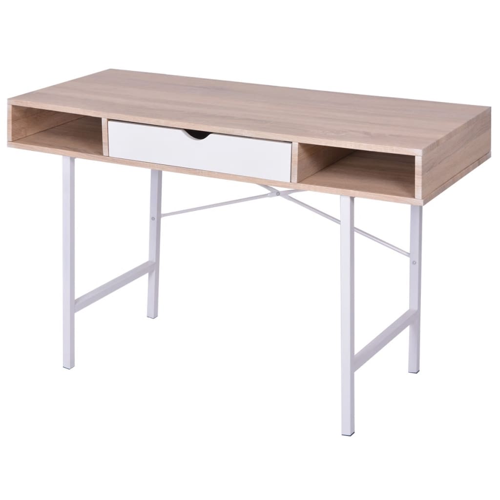 Escritorio Con Un Cajón De Roble Y Blanco