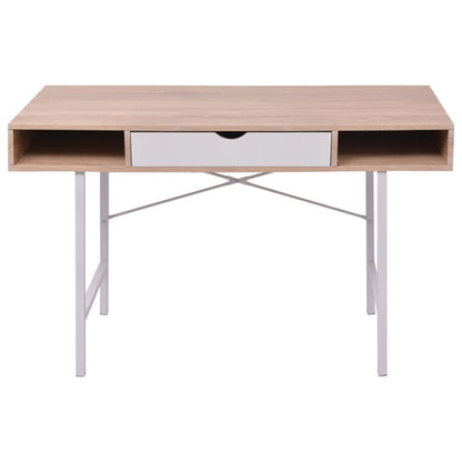 Escritorio Con Un Cajón De Roble Y Blanco
