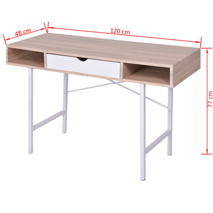 Escritorio Con Un Cajón De Roble Y Blanco