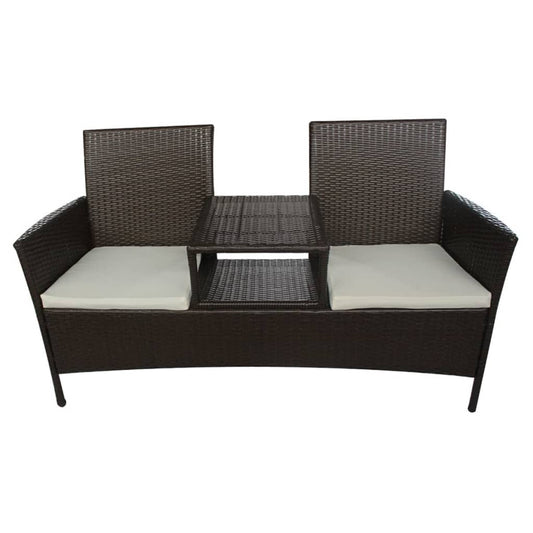 Sofá De Jardín De 2 Plazas Con Mesita Ratán Sintético