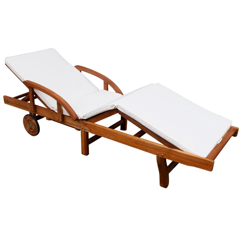 Tumbona Con Cojín Y Mesa Madera Maciza De Acacia