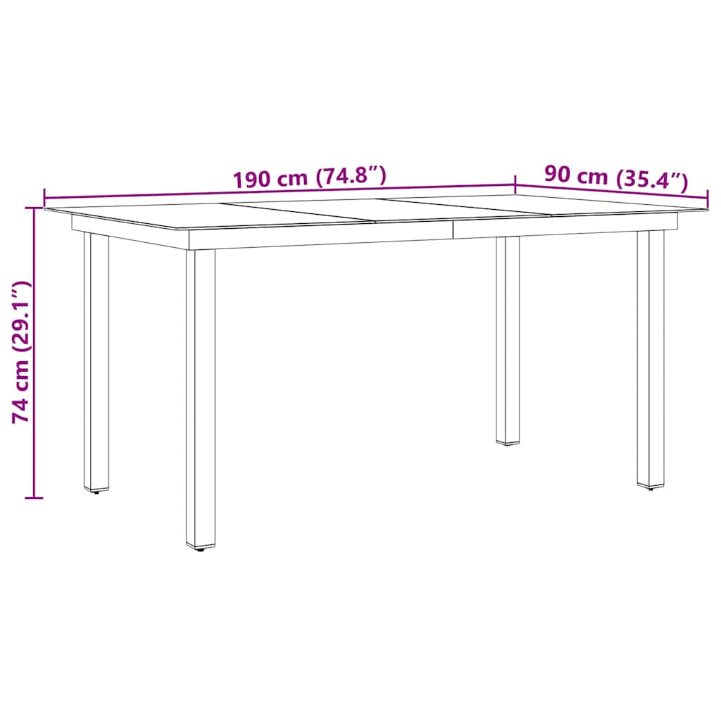 Mesa De Jardín De Aluminio Y Vidrio Negra 190X90X74 Cm