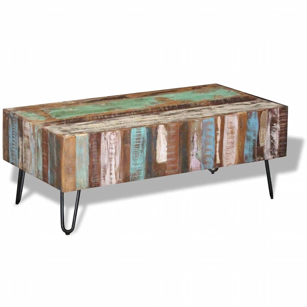 Mesa De Centro Madera Maciza Reciclada 100X50X38 Cm