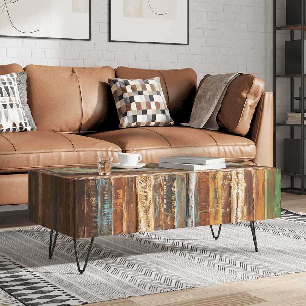 Mesa De Centro Madera Maciza Reciclada 100X50X38 Cm