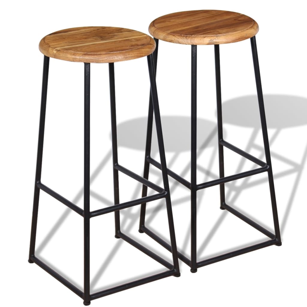 Taburetes De Barra De Cocina 2 Unidades Madera Maciza De Teca