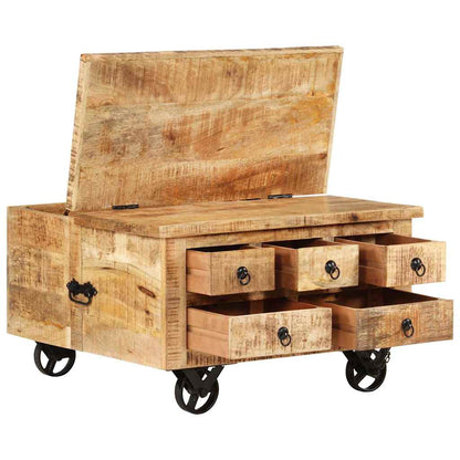 Mesa De Centro De Madera De Mango Rugosa 70X70X40 Cm