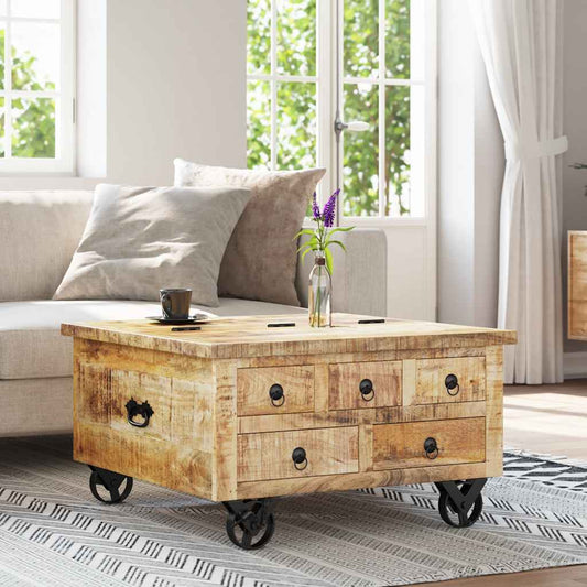 Mesa De Centro De Madera De Mango Rugosa 70X70X40 Cm